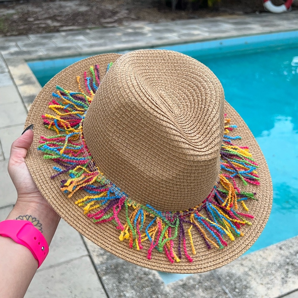 Straw Fringe Hat • Summer Hat • Fringe Hat •